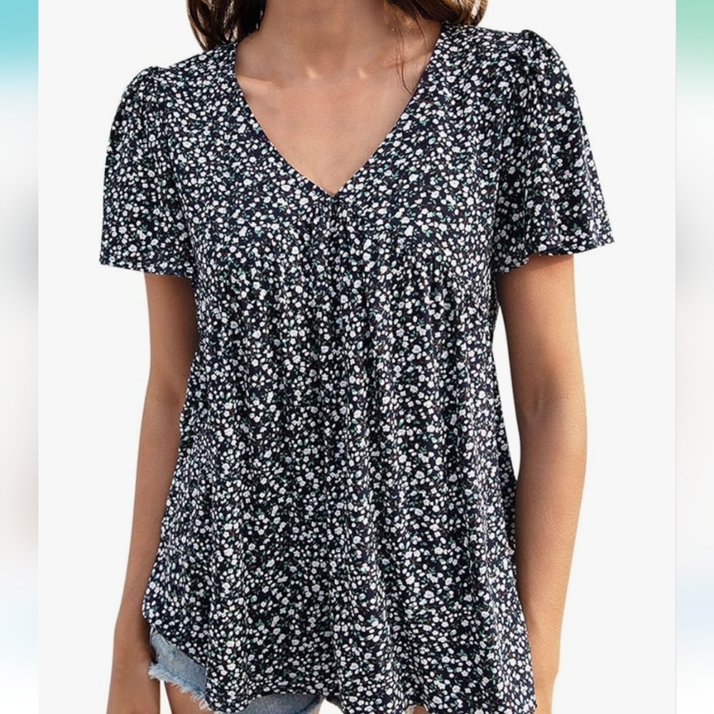 Women's boho, floral baby doll blouse.